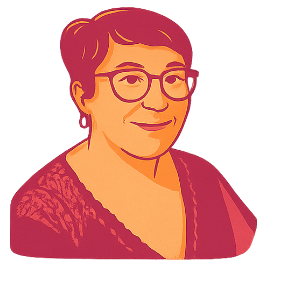 Emilie façon bande dessiné en orange et prune